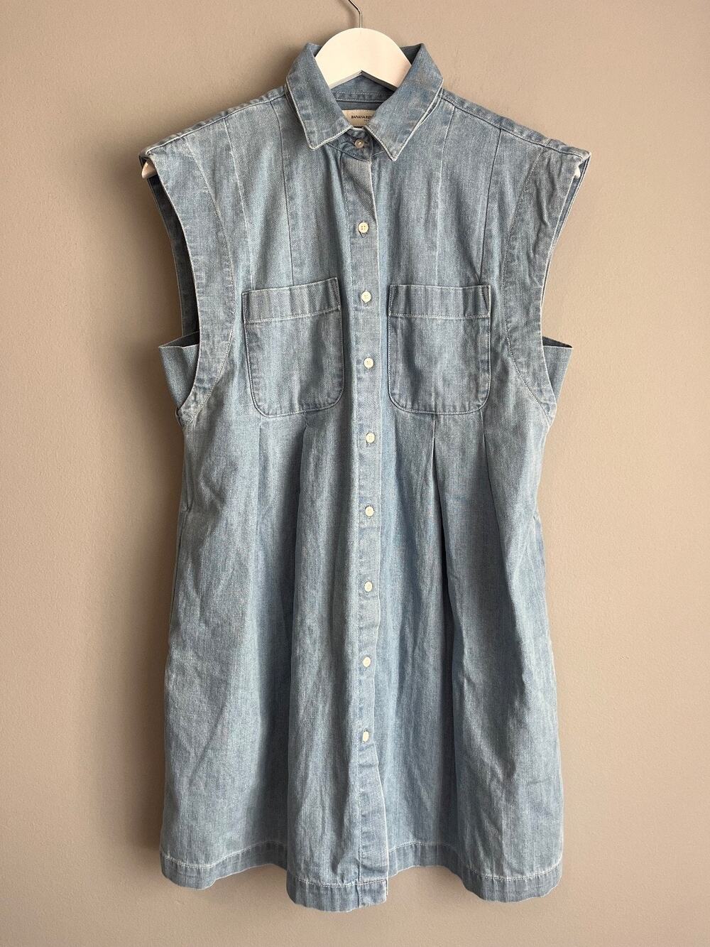 Banana Republic S Chambray Denim Sleeveless Shirtdress Utility Preppy Cottage